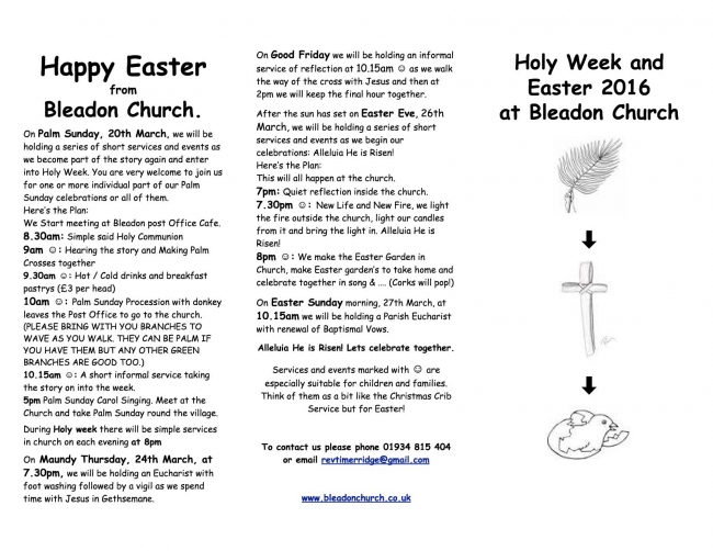 Holy Week and  Easter 2016 at Bleadon Church