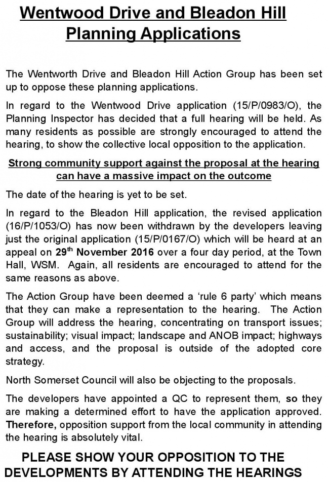 Bleadon Hill Housing Appeals Information