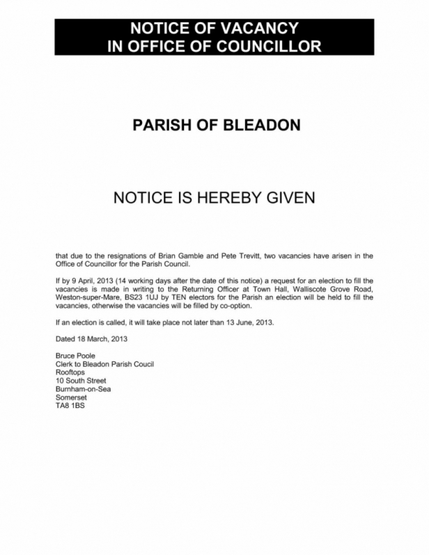 Bleadon Parish Council Vacancy