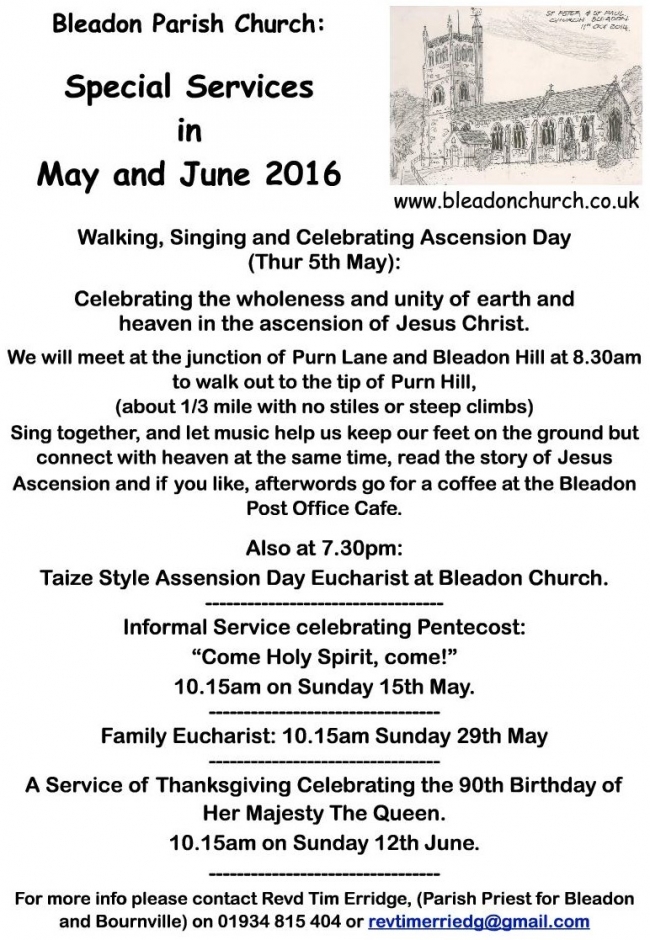 Church Services May and June 2016
