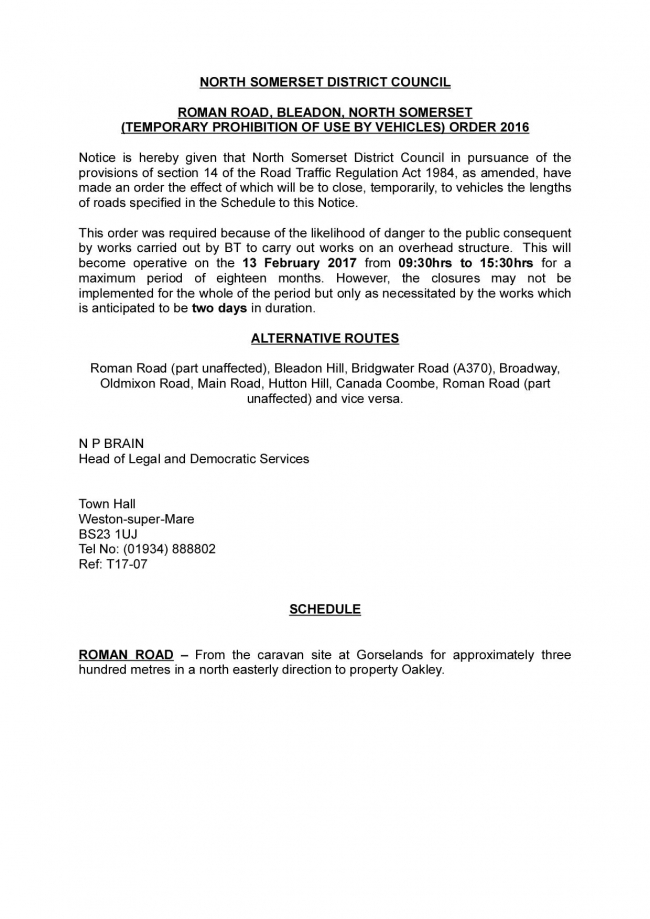 Roman Road Tempoary closure