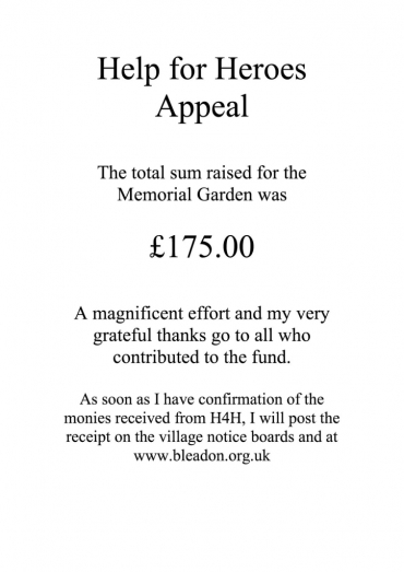 Memorial raises £175 to Help for Heroes